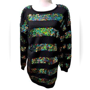 Vintage 90s Michelle Stuart Y2K Black Knit Sweater dress Multiclrd Sequins sizeM